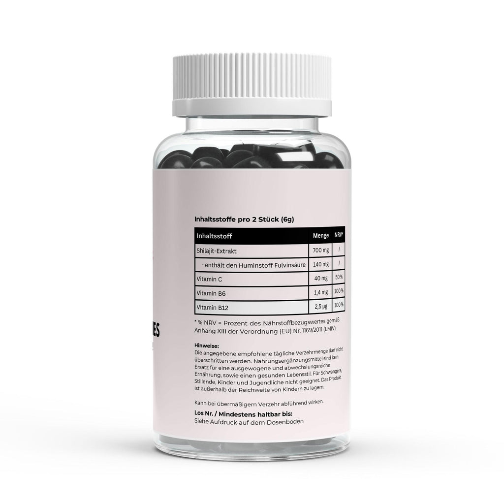 VELUNA ENERGY Shilajit Gummies, Dose von der Seite