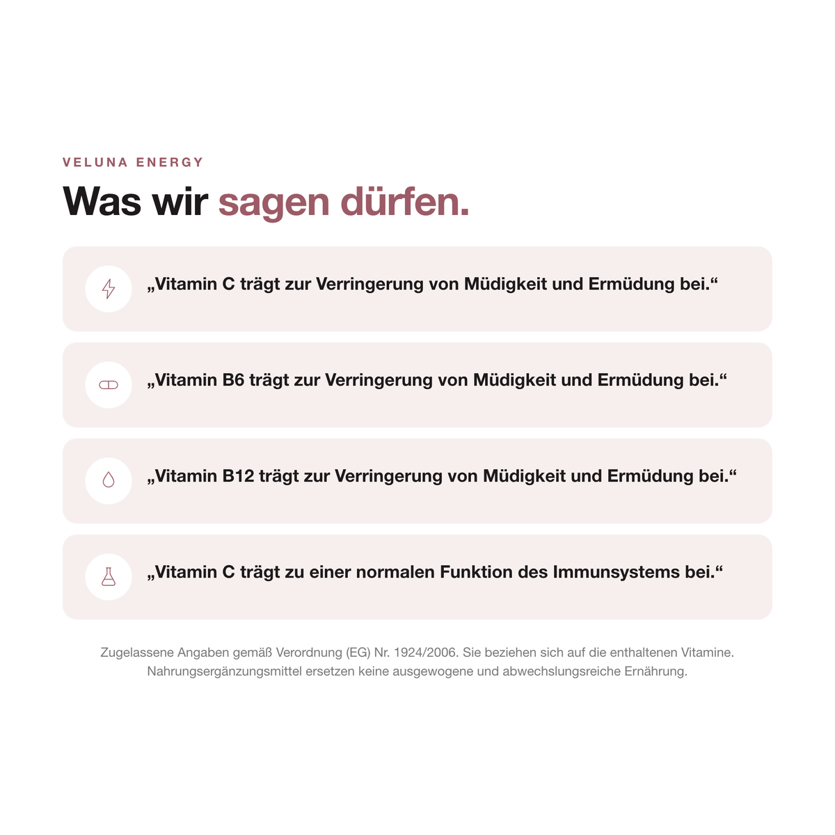 VELUNA ENERGY: zugelassene Angaben zu Vitamin C, B6 und B12